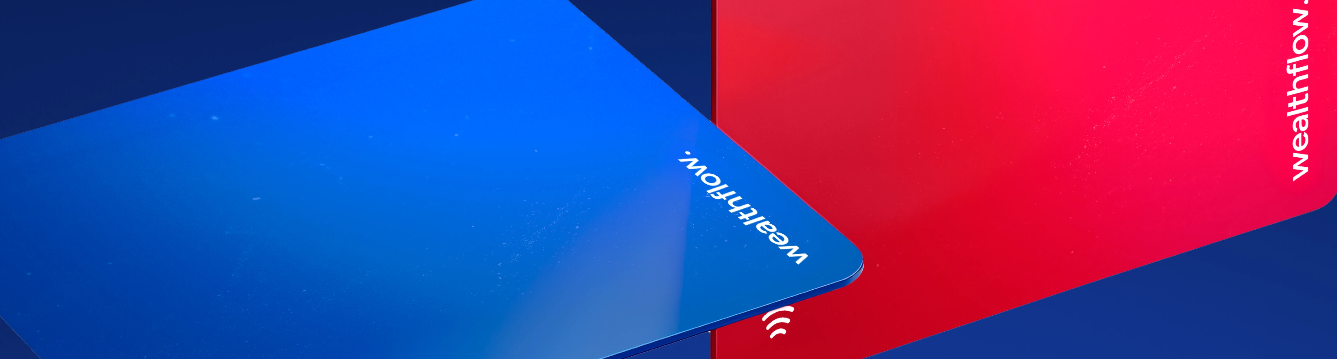 Blue And Red Wealthflow Cards On Blue Backdrop - Wealthflow Webflow Template | BRIX Template