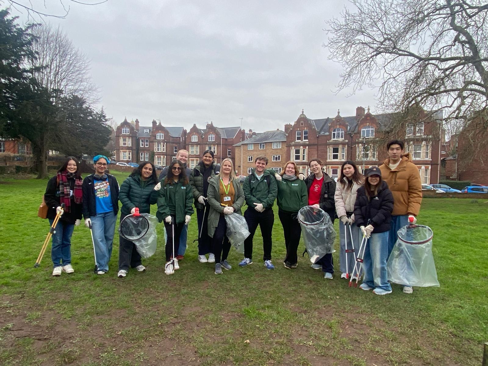 A group of students litterpicking