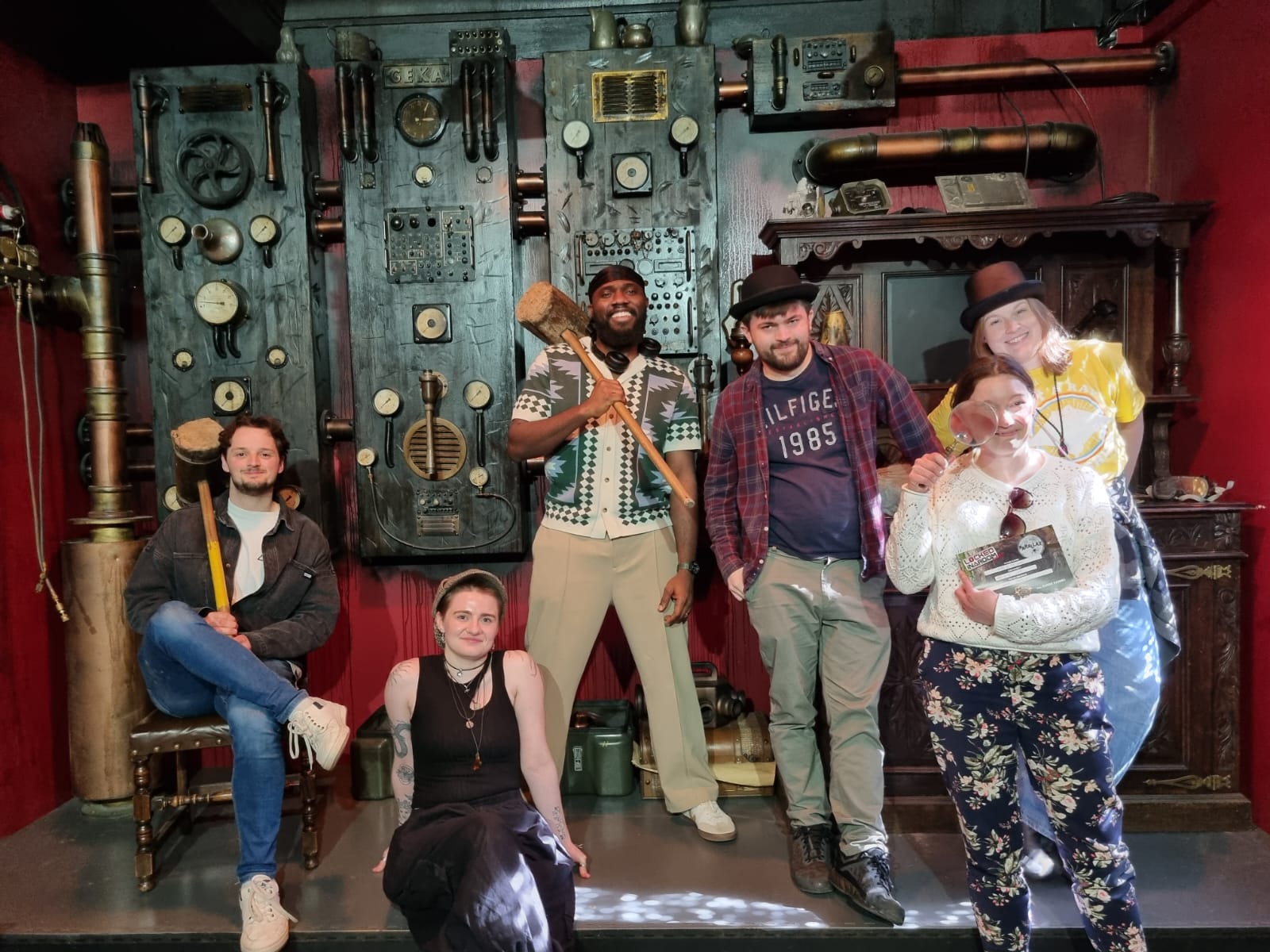A group of staff in an escape room