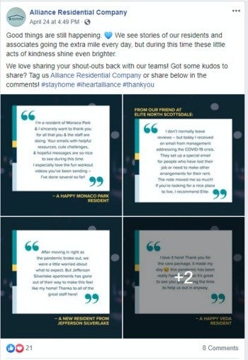 Alliance Residential Company social media post.