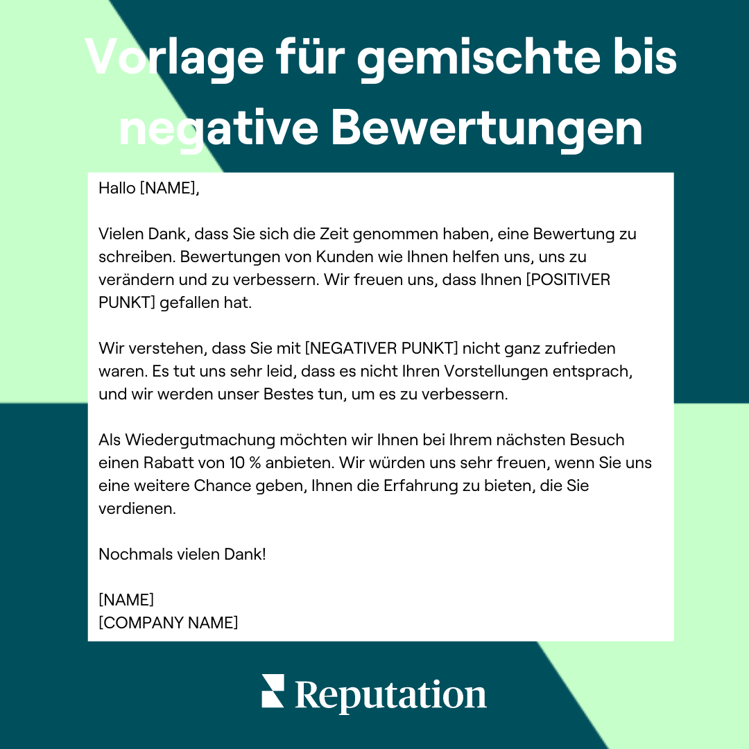 Vorlage für gemischte bis negative Bewertungen