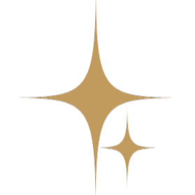 Two overlapping gold sparkle star shapes on a black background.