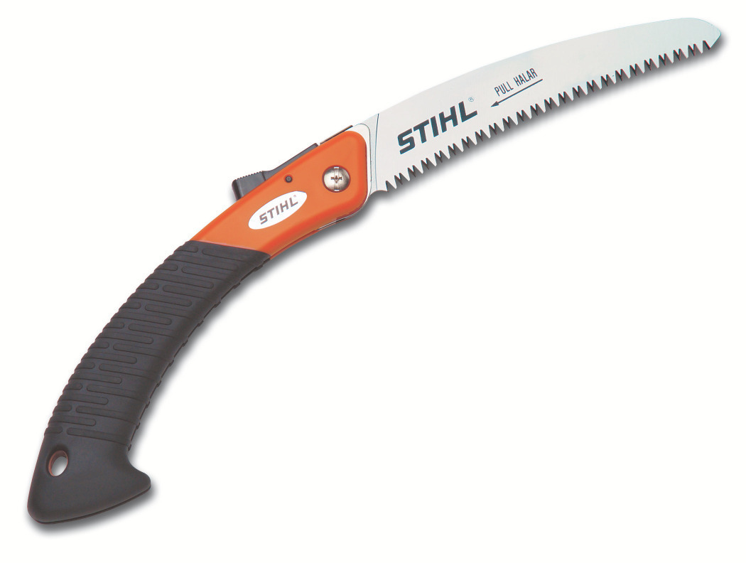 This folding pruning saw features a curved 6.5'' blade for branches up to 2'' in diameter.