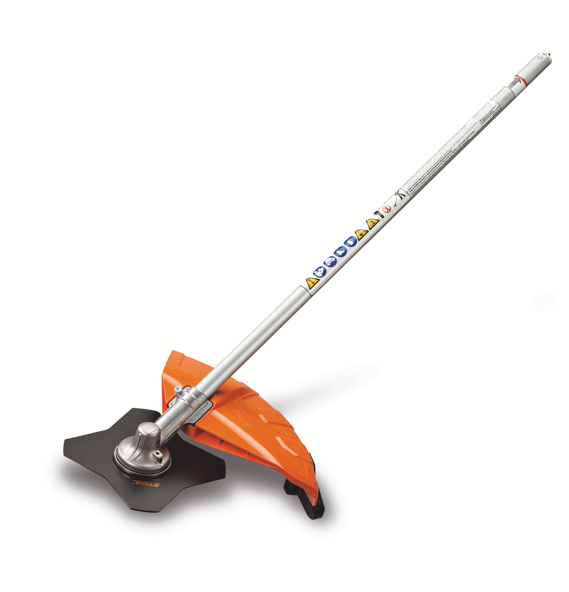 This STIHL KombiSystem brushcutter attachment features a four-tooth blade for weeds and tough grass.