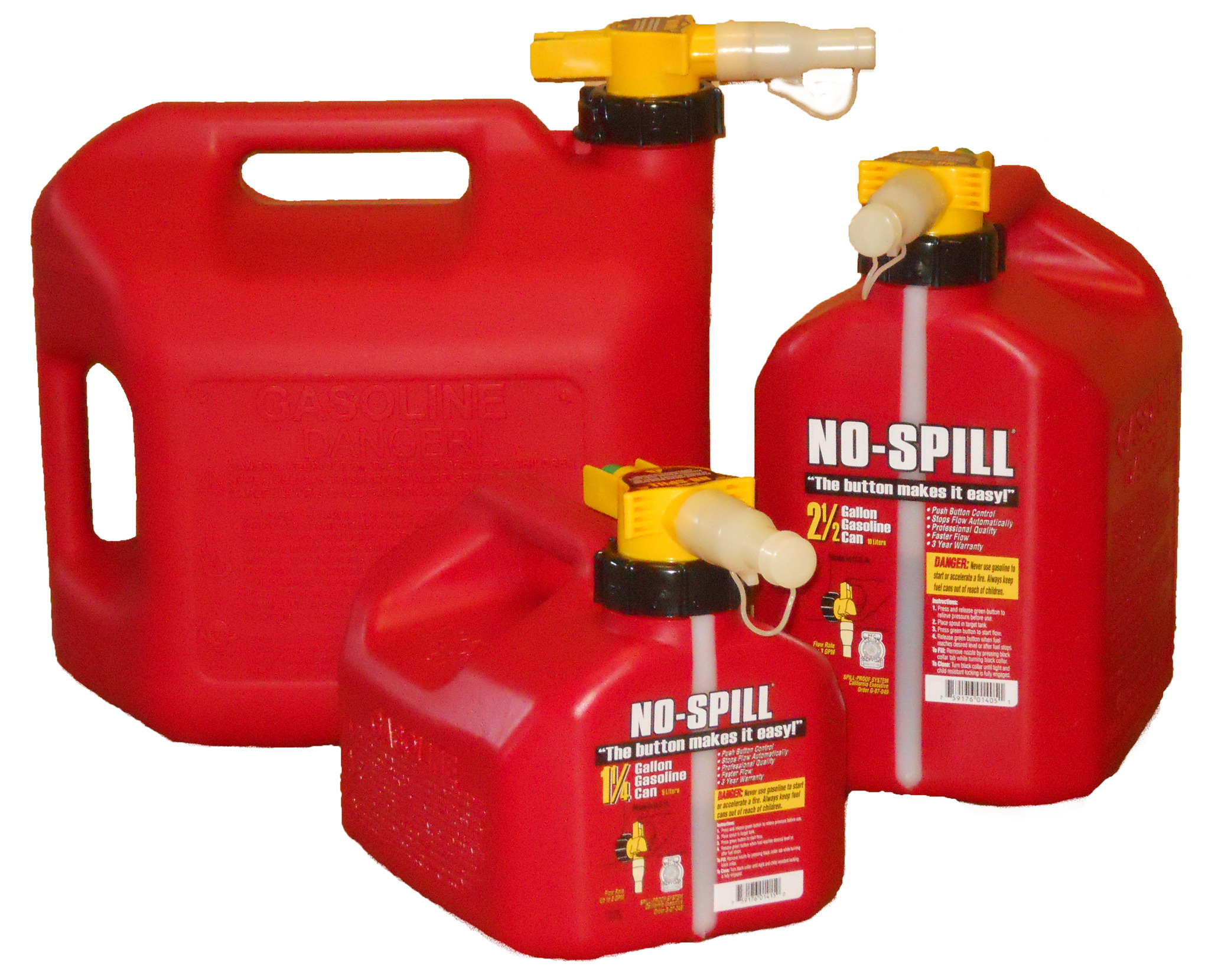 No-Spill® fuel containers assure that gasoline doesn't go anywhere except into your tank.