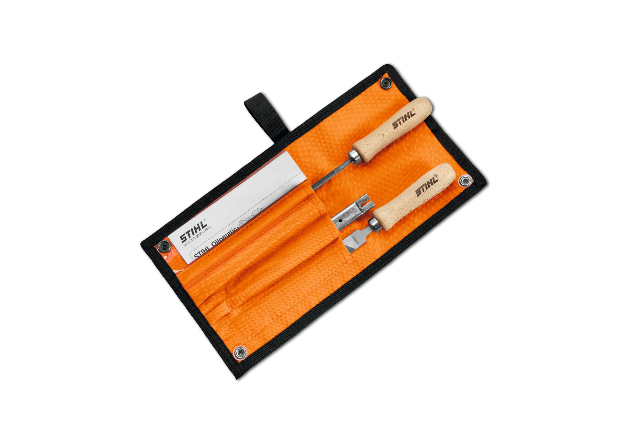 A basic filing kit with the tools needed to keep the STIHL RAPID™ HEXA™ saw chain sharp.