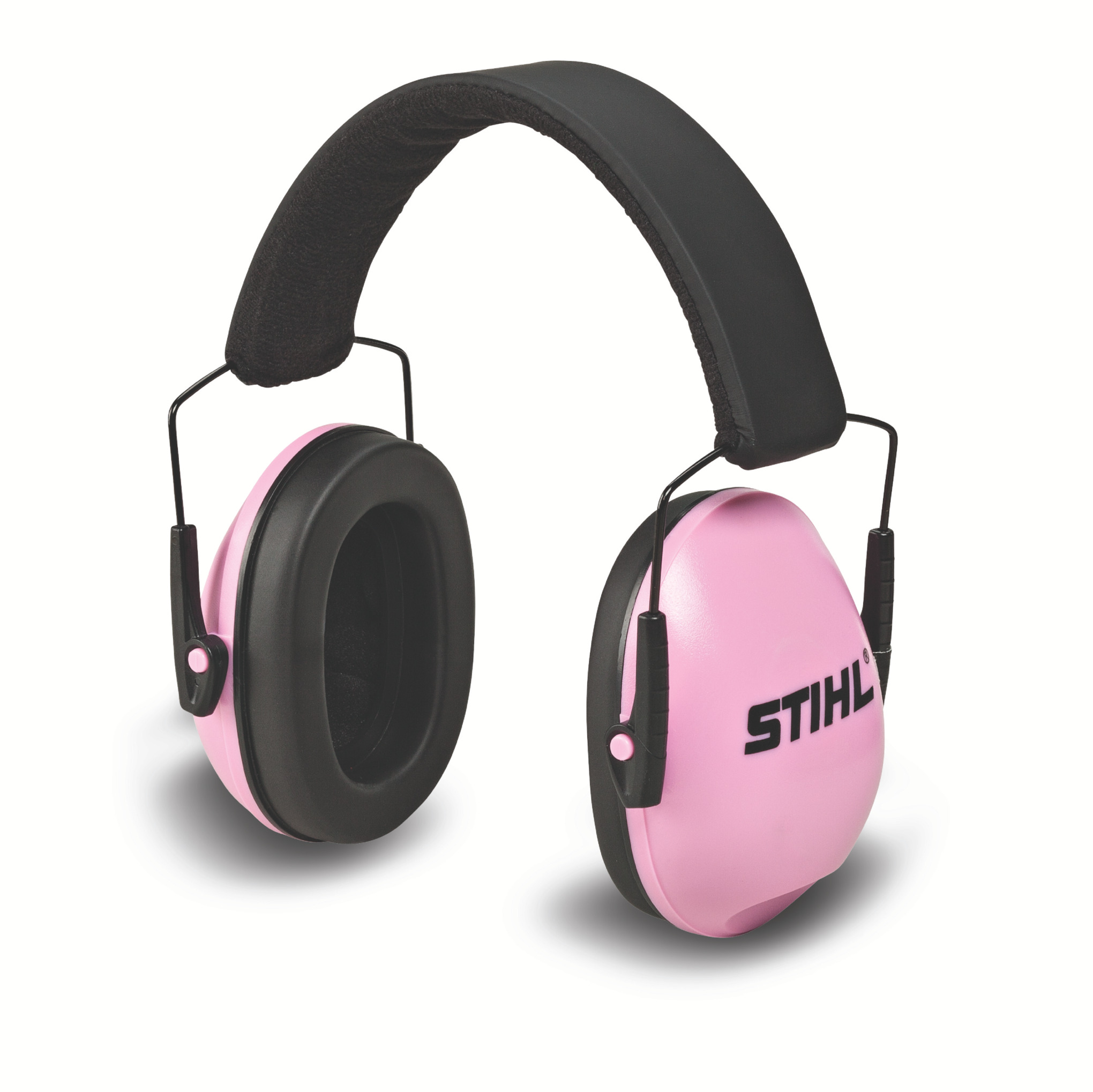 Pink, slim-fit hearing protector with an adjustable moisture-wicking headband.
