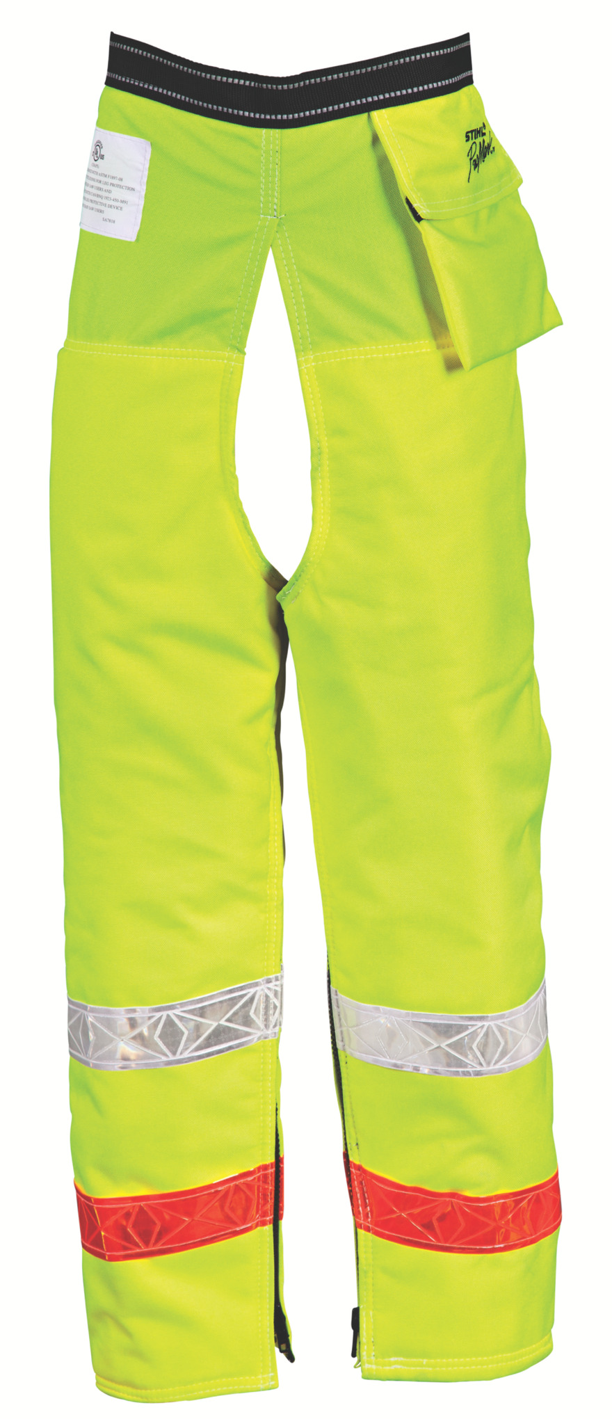 Reflective zip chaps that offer nine layers of 360° of lower leg protection.