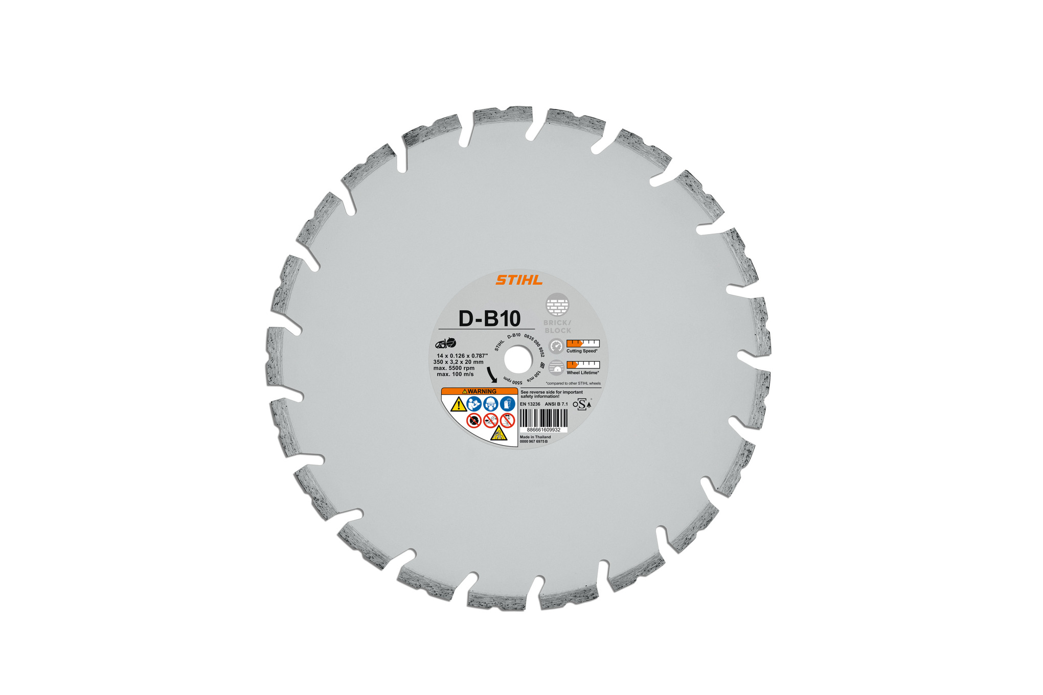 D-B10 diamond cutting wheel, 16" diameter: for reinforced concrete, concrete and brick