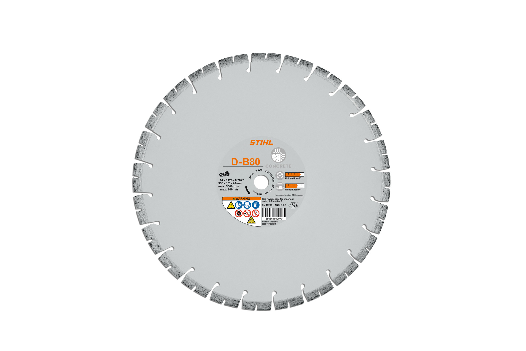 D-B80 diamond cutting wheel, 14" diameter: for heavily reinforced concrete and old concrete up to brick