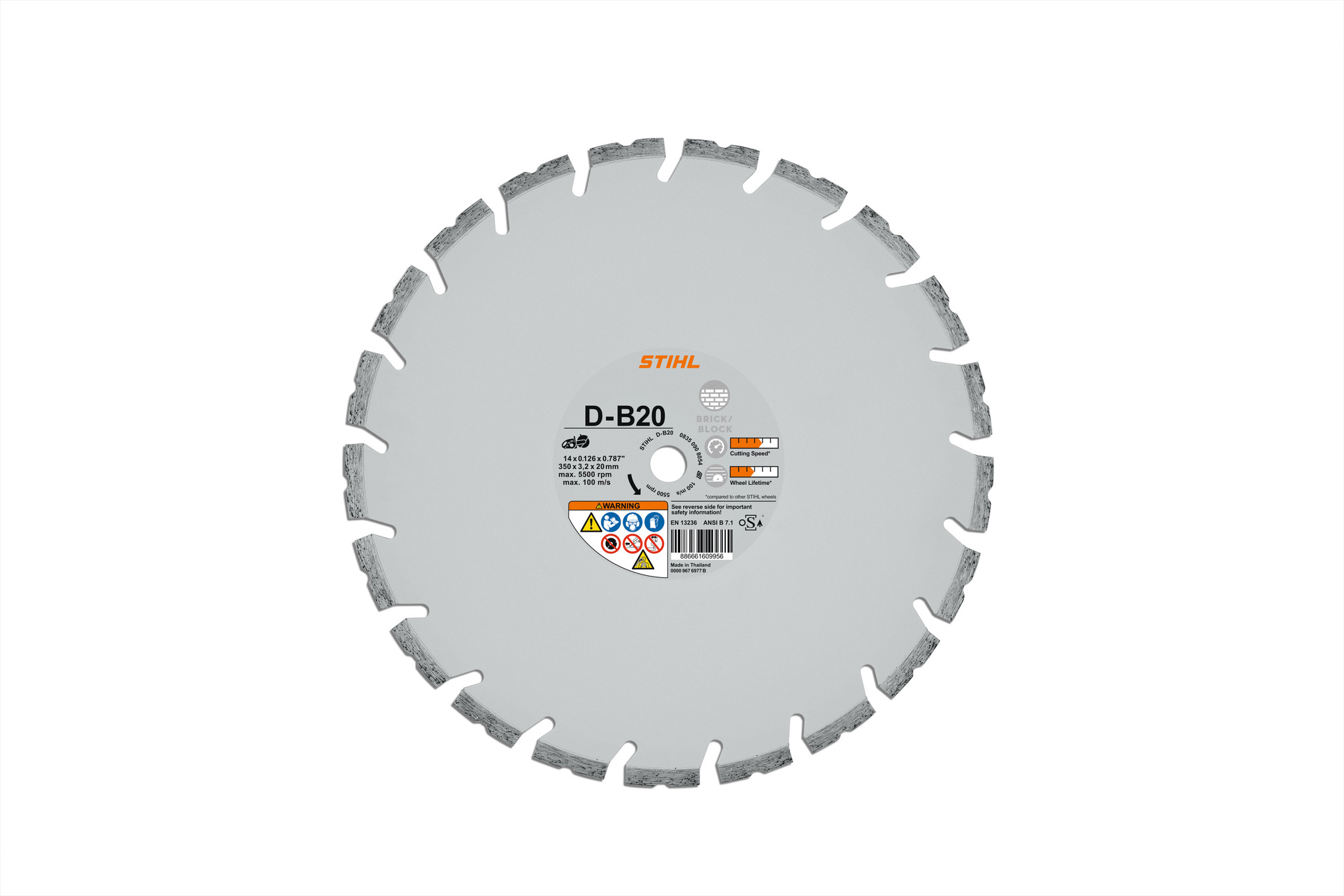 D-B20 diamond cutting wheel, 14" diameter: for reinforced concrete, concrete and brick