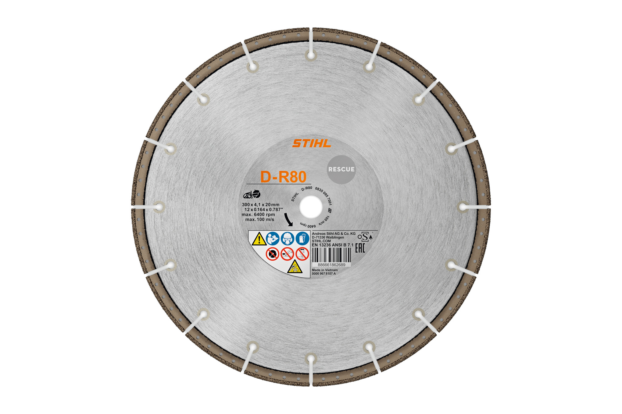D-R80 diamond cutting wheel, 9": for cutting a wide range of materials during rescue operations