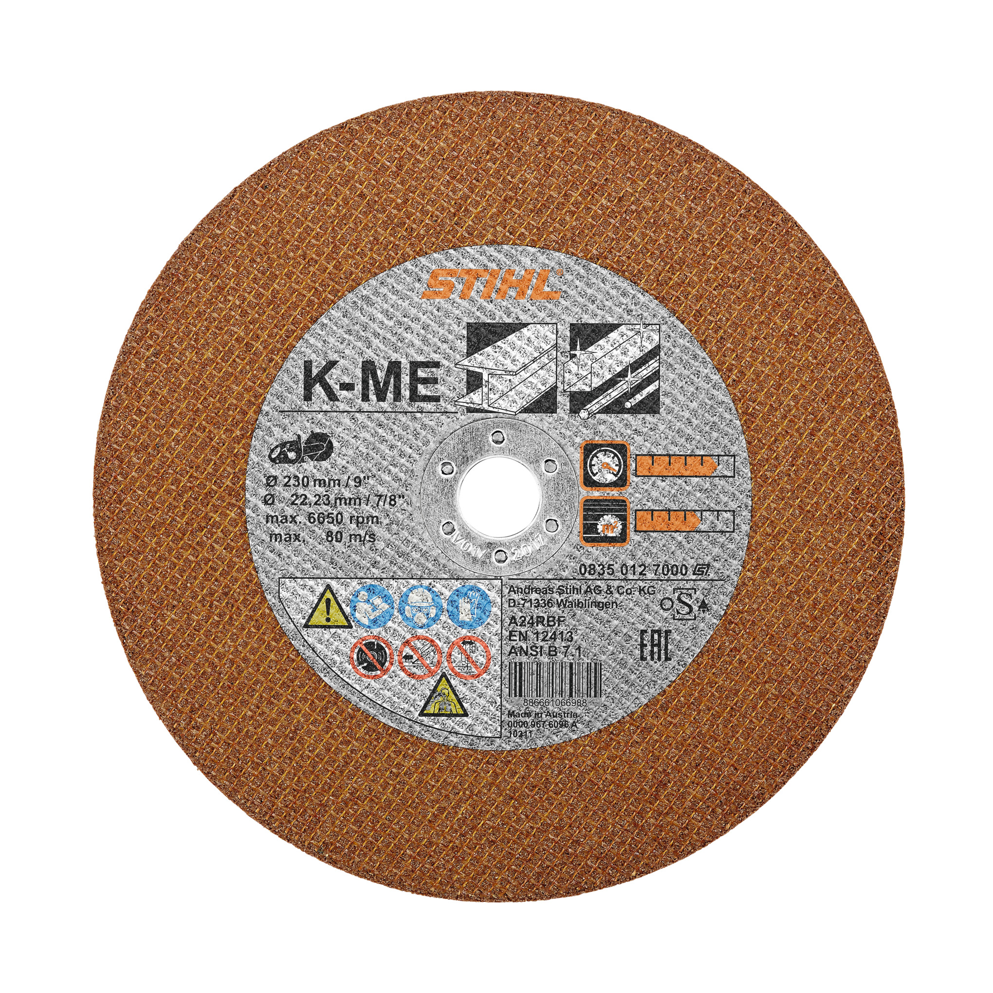 K-ME resin cutting wheel, 9" diameter: for structural steel such as metal profile and steel beams