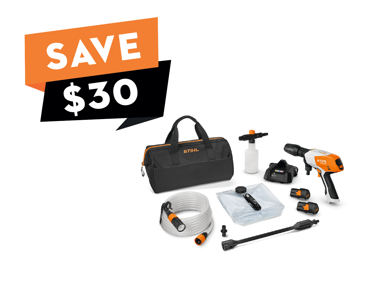 Portable, battery-powered cleaner ideal for light jobs from cleaning tires to watering plants.