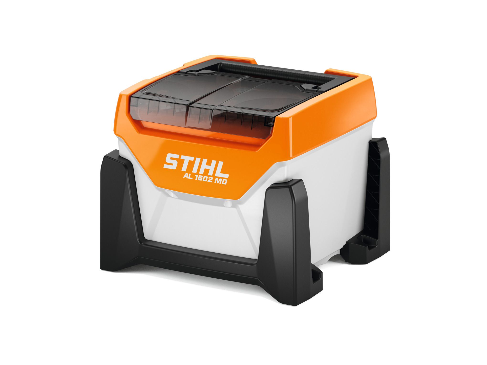 AL 1602 MO high-speed charger: Offers particularly fast and gentle charging of 2 batteries from the AP system in the workshop, in the trailer, or outdoors.