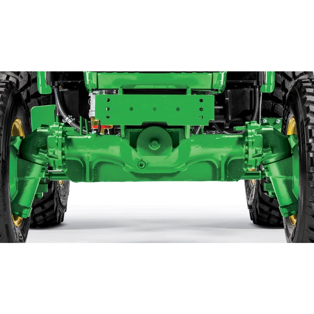 Ground level view, studio view of tractor front axle.