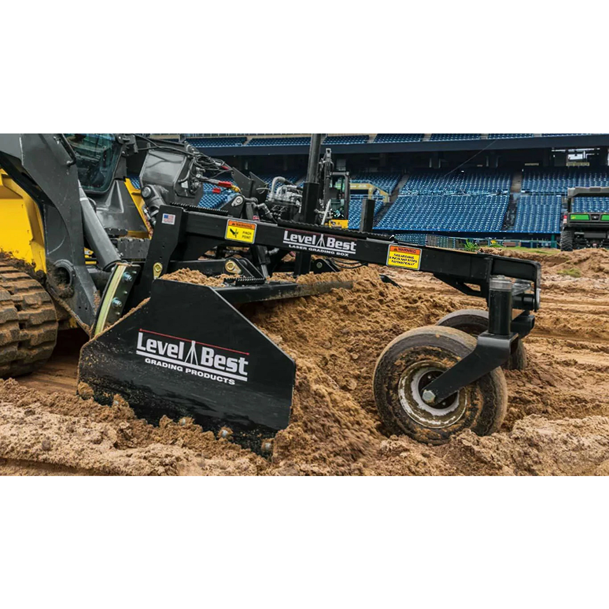 Right view of Level Best® Box Blade pushing dirt in a sports field