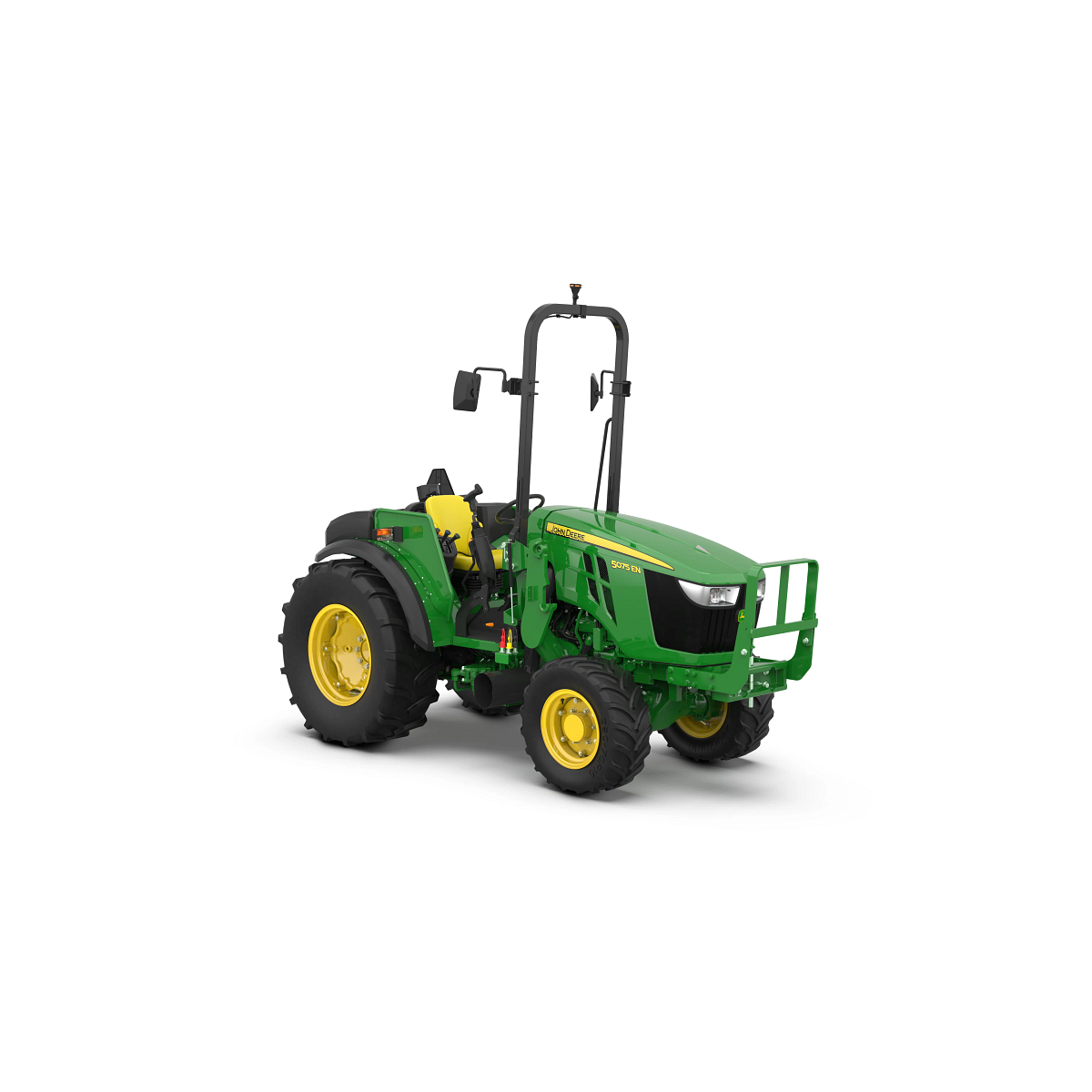 Studio image with front right view of 5075EN Open Operator Station tractor.