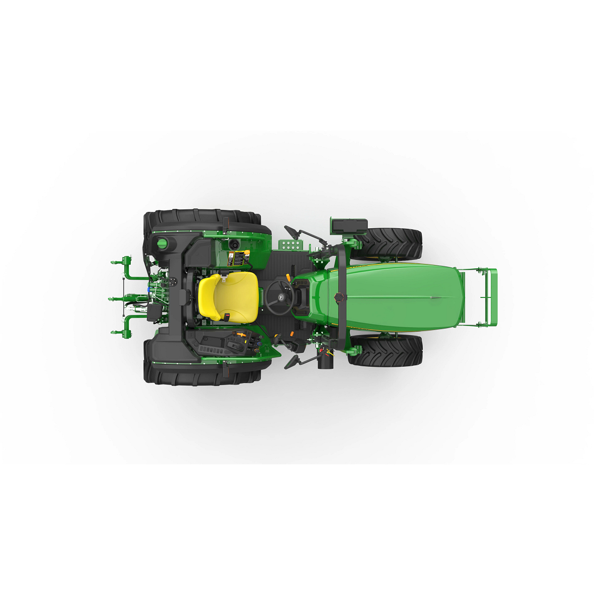 Studio image with overhead view of 5075EN Open Operator Station tractor.
