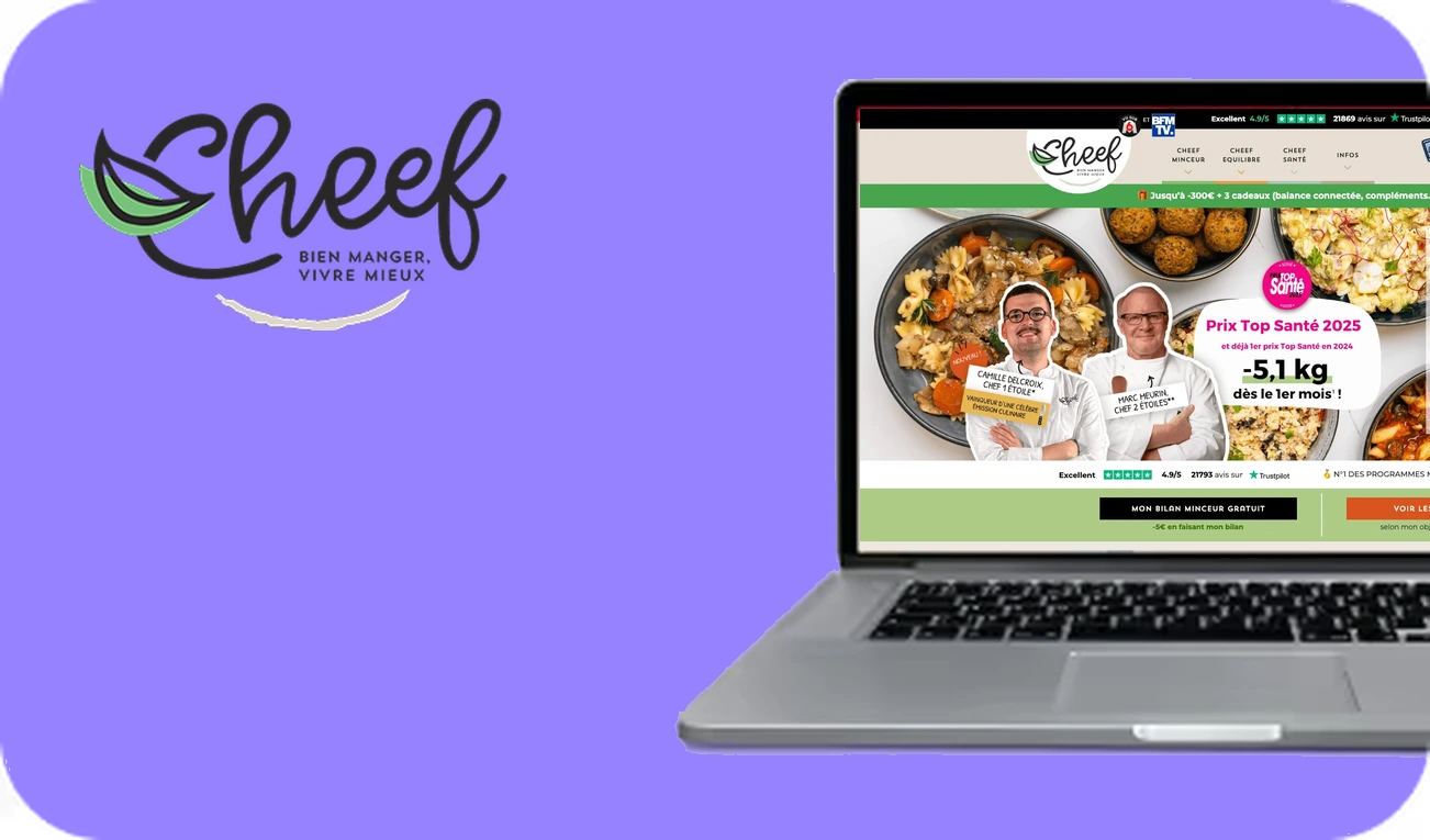 Cheef, cas client Diagnostic Data & IA : logo et site sur un ordinateur portable