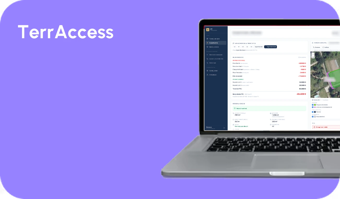TerrAccess, cas client Opérations & IA : interface de l'outil sur un ordinateur portable