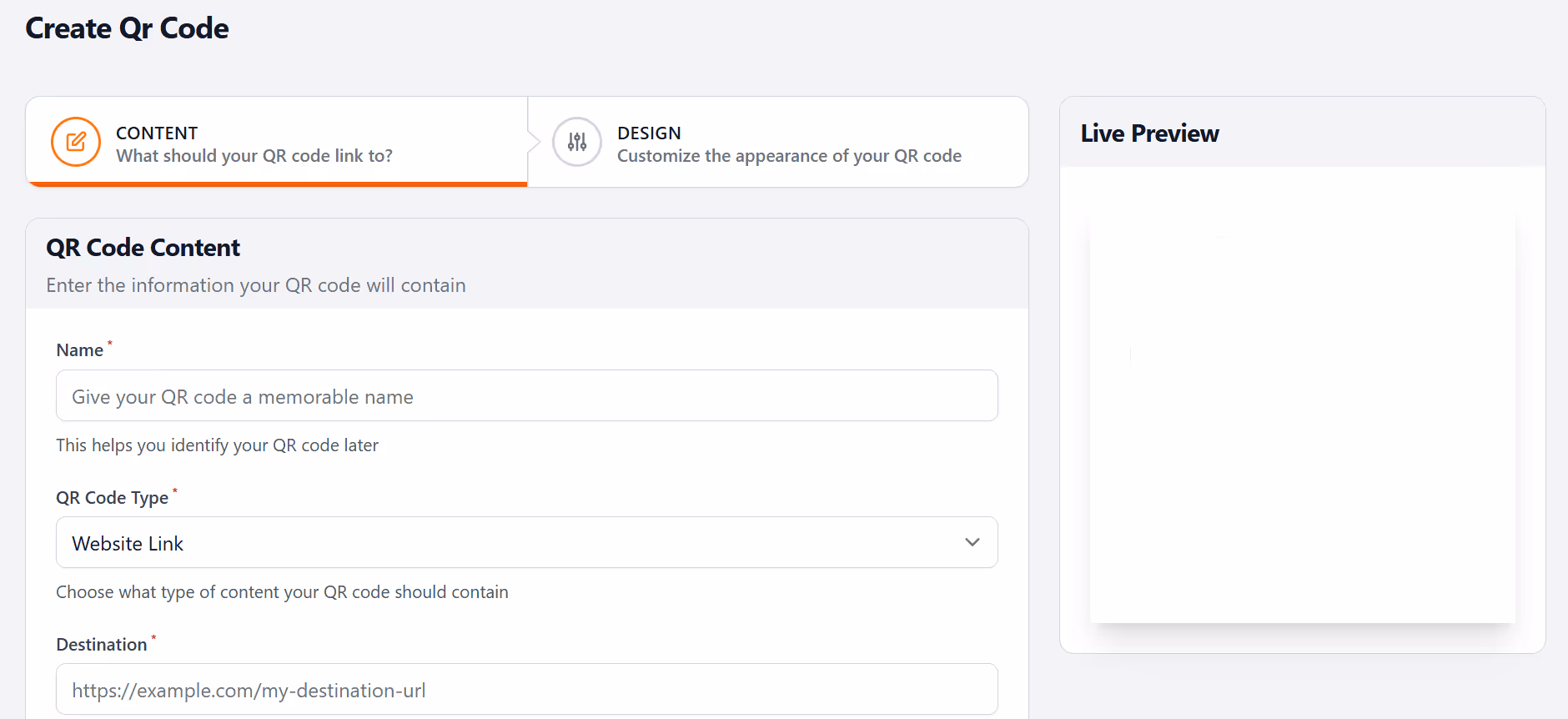 Real-time preview of a customizable, dynamic QR code being generated on the Linkshortener.io platform.