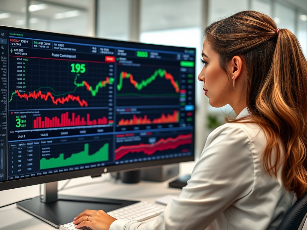 Trader reviewing risk management dashboard on widescreen monitor