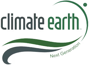 Climate Earth logo with green and gray text and curved green lines representing the environment.