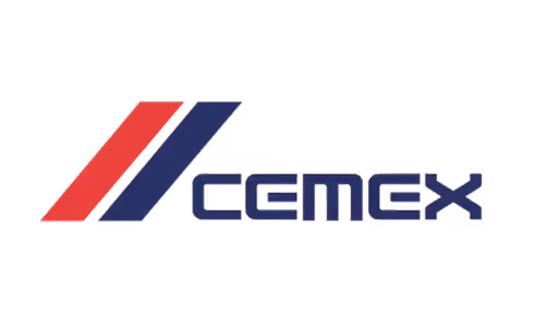 Cemex company logo with red and dark blue angled stripes beside the text.