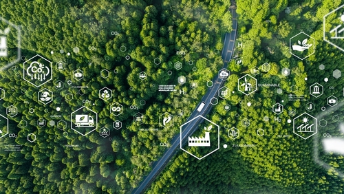 a image of the earth and greenery with symbols signifying what a environmental product declaration means