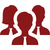 Red silhouettes of three people representing teamwork and diversity