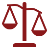 Red justice scales symbolizing law, balance, and legal system