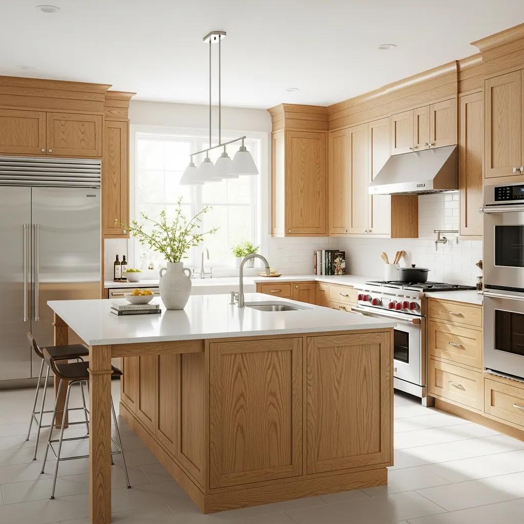 Maple and white oak custom kitchen cabinets in a bright modern Orlando kitchen