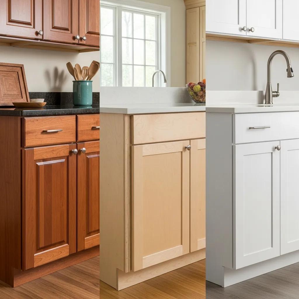 Different types of kitchen cabinets showcasing cost variations and material differences