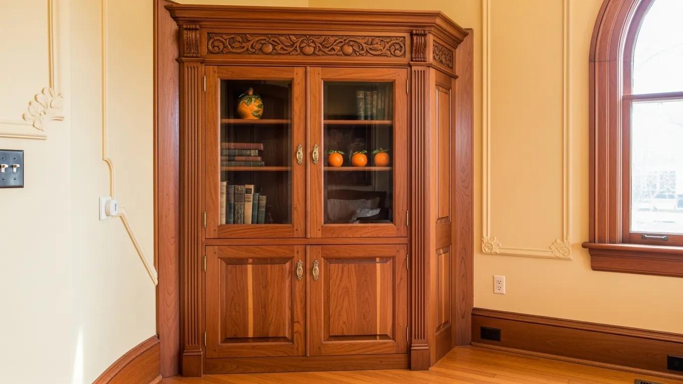 Custom cabinet in an older Orlando home highlighting unique wall angles and craftsmanship