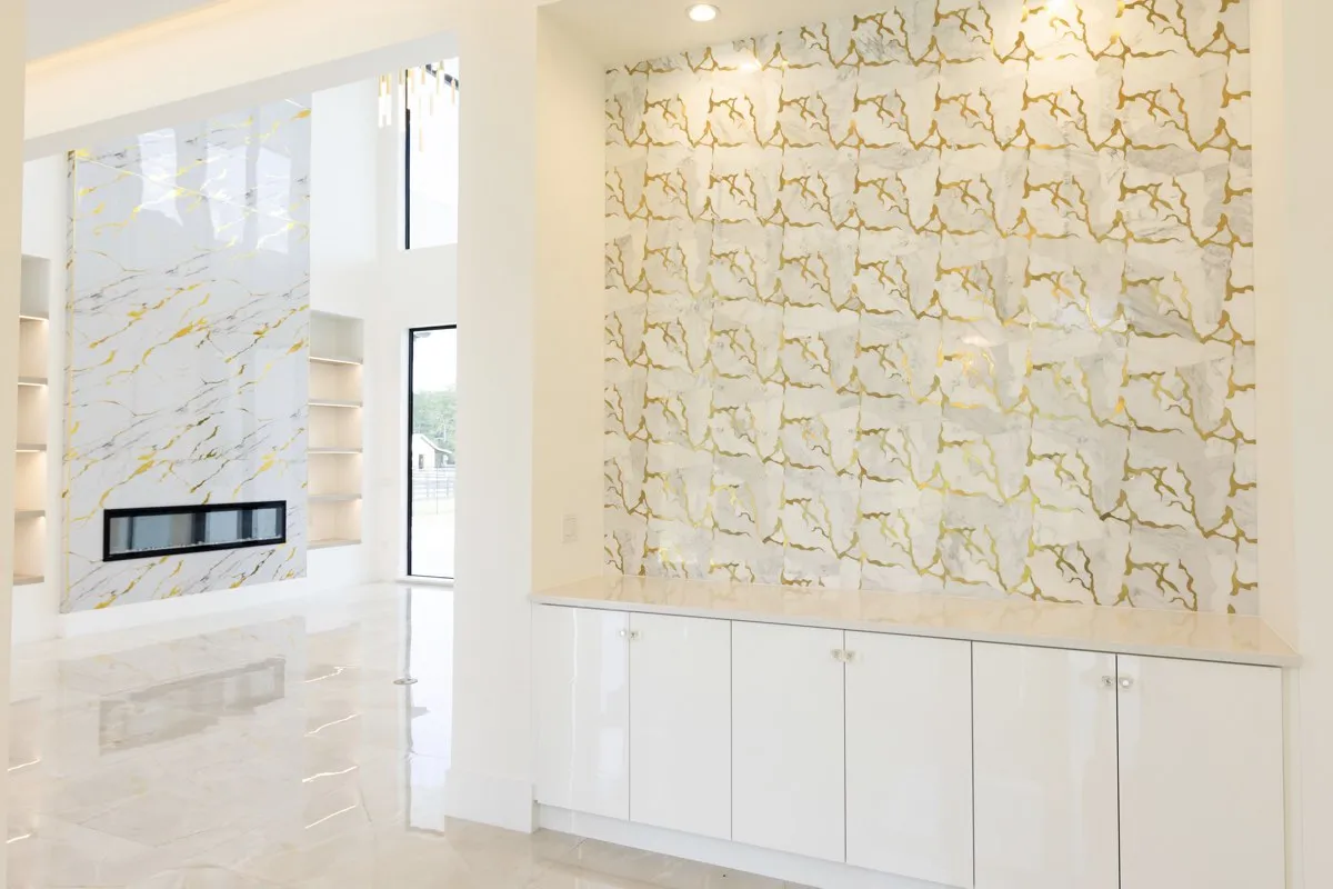 Living room with an accent wall in eggshell paint, showcasing modern decor and natural lighting