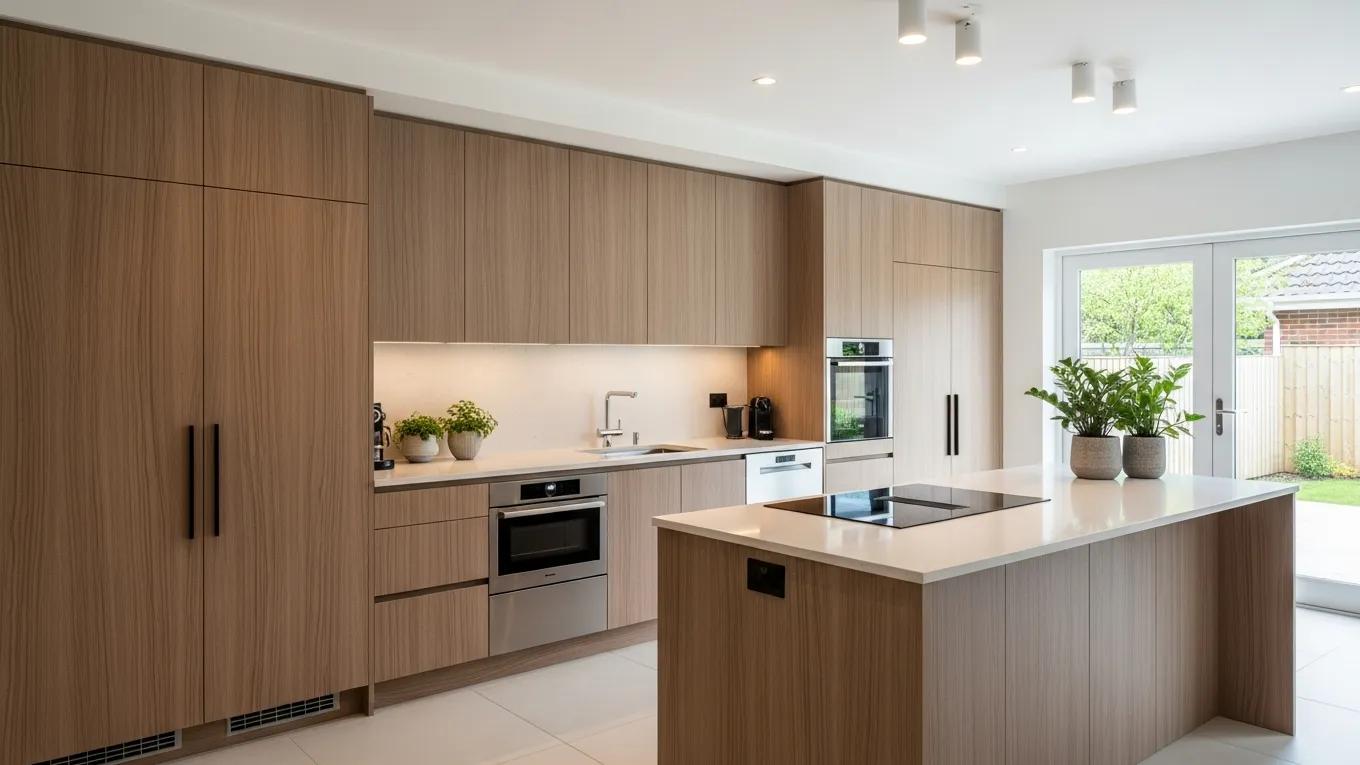 Custom cabinetry in a modern kitchen designed for humid climates, highlighting moisture-resistant materials