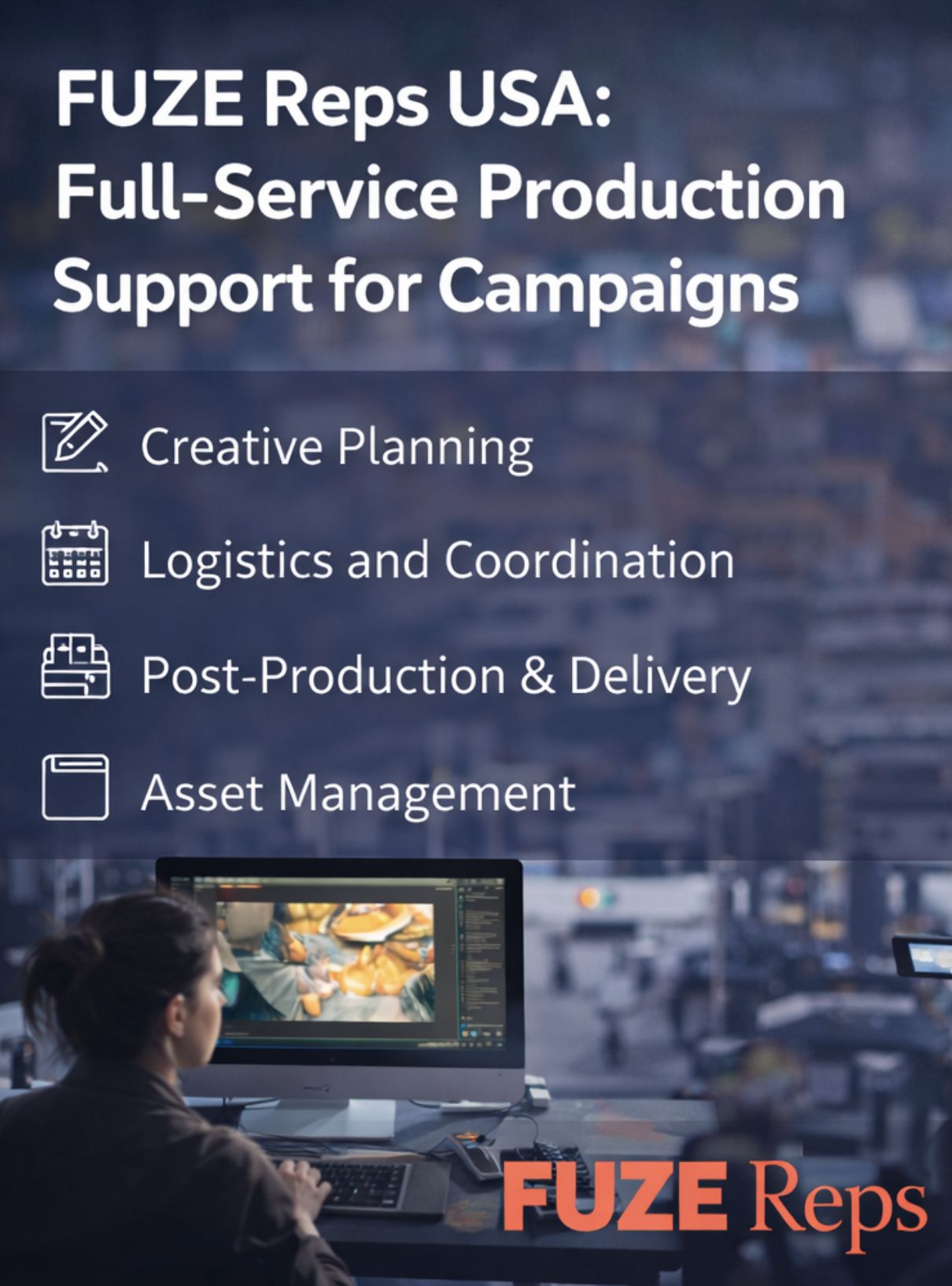 Behind-the-scenes view of a professional photoshoot with photographers and crew working together, representing FUZE Reps USA connecting brands with creative talent.