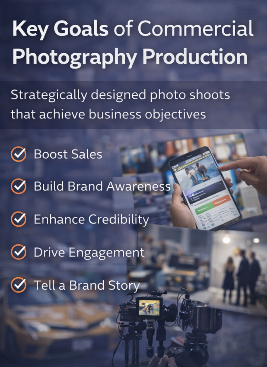 Commercial photography images used to build brand awareness, increase engagement, and support marketing and advertising goals for businesses.