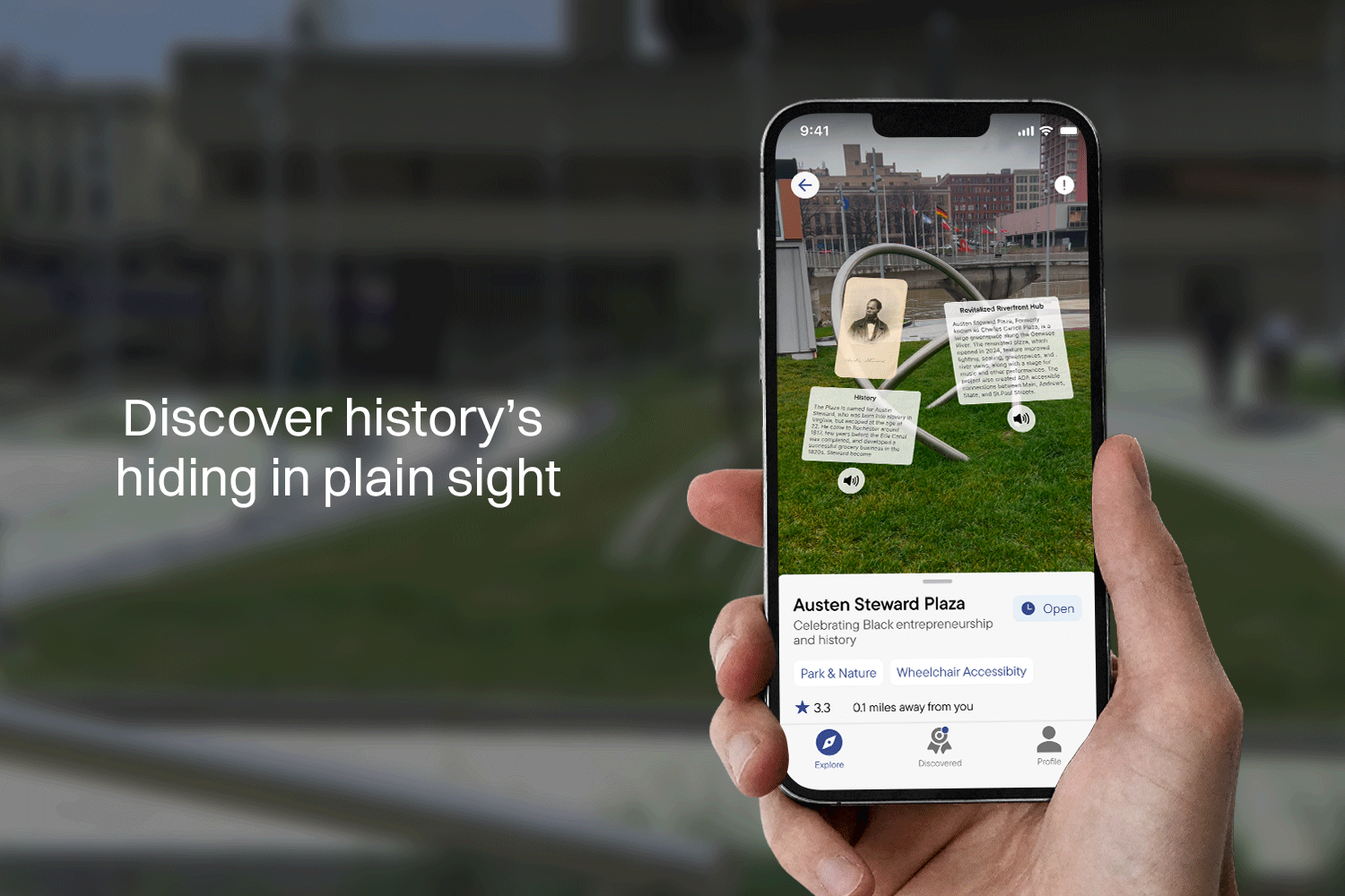 A hand holding an iphone using RoamRoc app