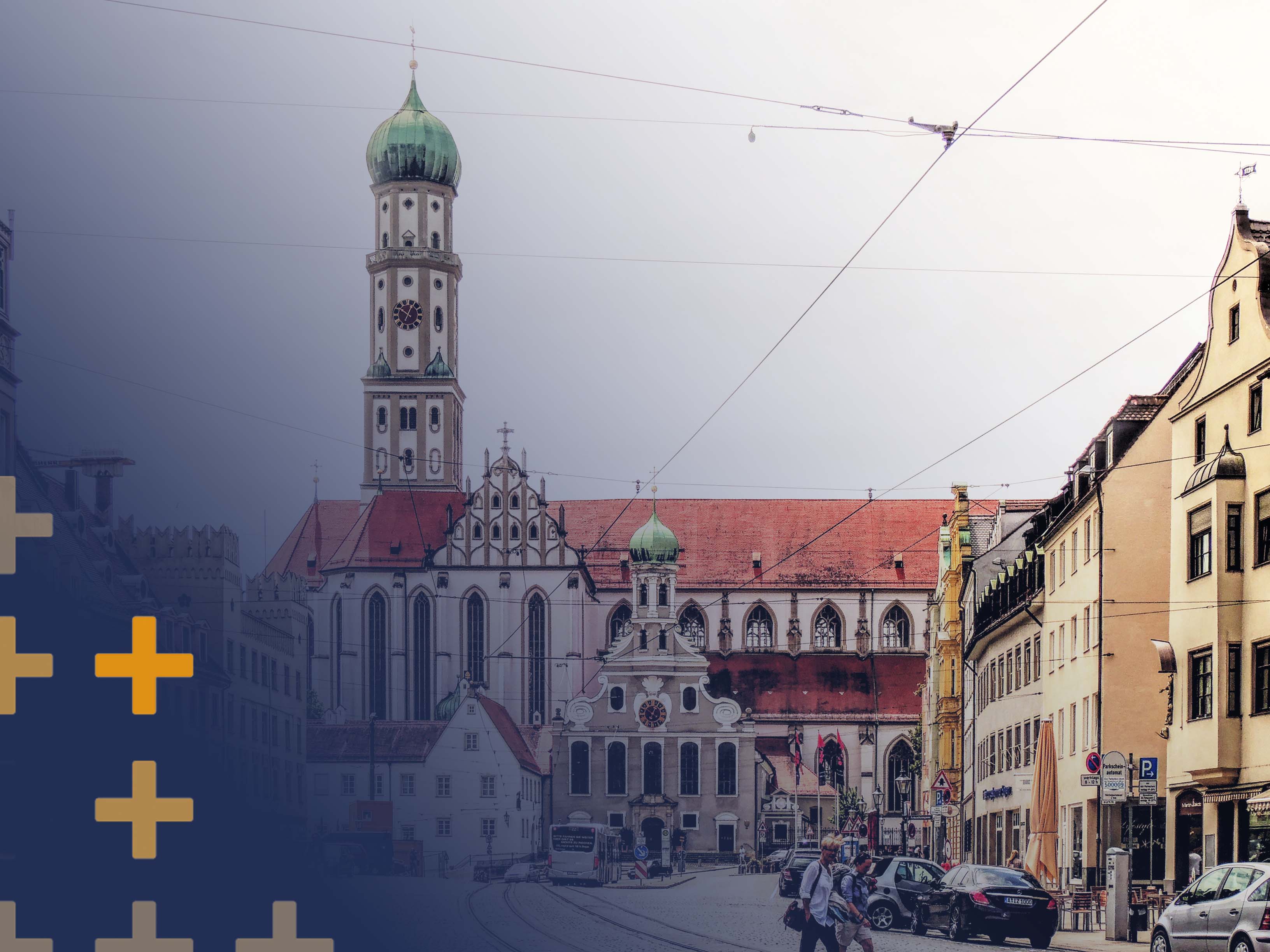 Ein Bild aus der Augsburger Maxstraße mit Blick auf die Ulrichskirche
