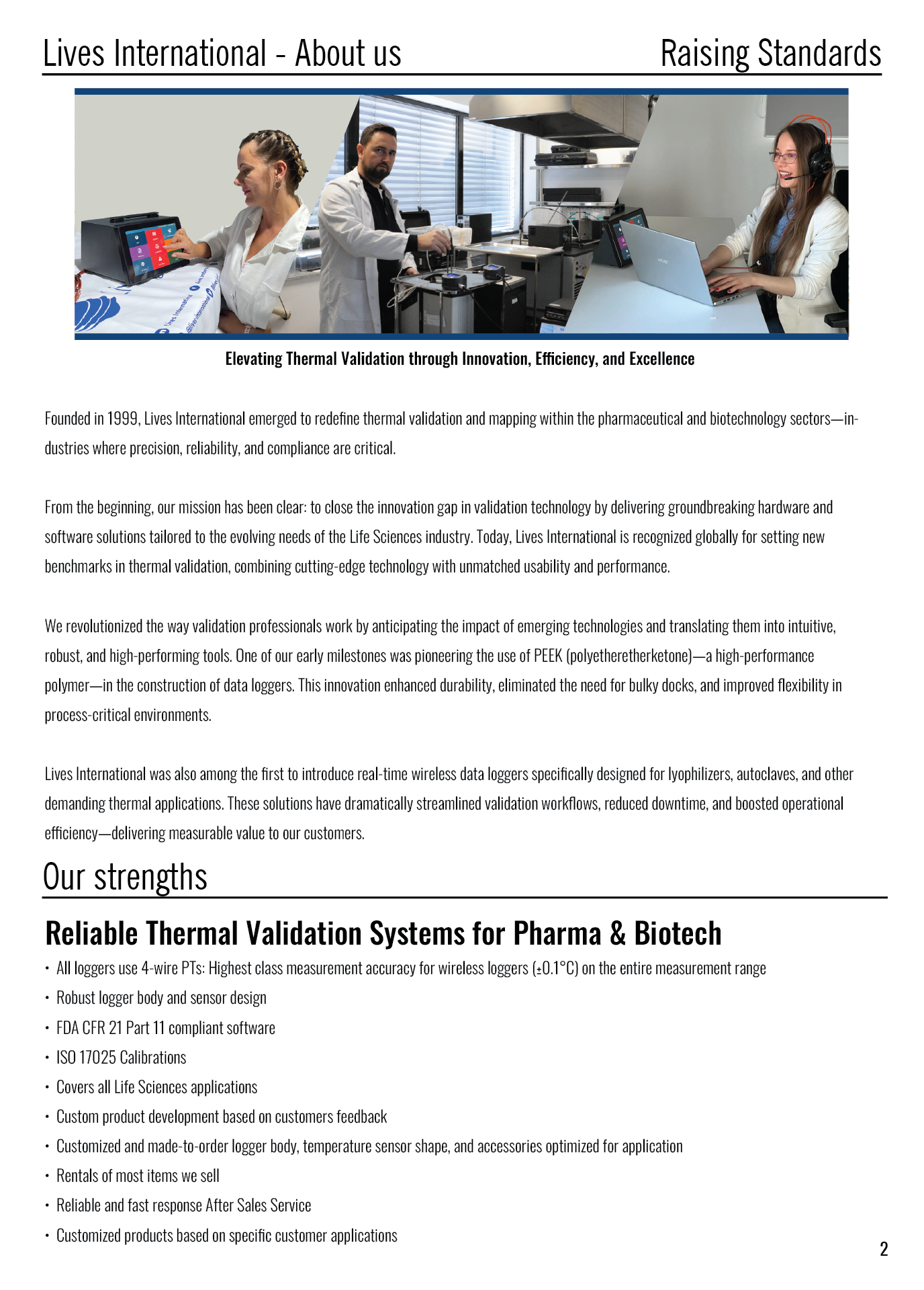 Three scientists in lab coats: one operating a touchscreen device, one working with lab equipment, and one using a laptop with a headset in a lab setting.