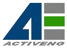 Logo with stylized letters AE and three horizontal bars in dark blue, gray, and green above the word ActiveNG.