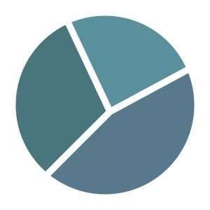 Circle divided into four uneven blue-gray segments resembling a pie chart or logo.