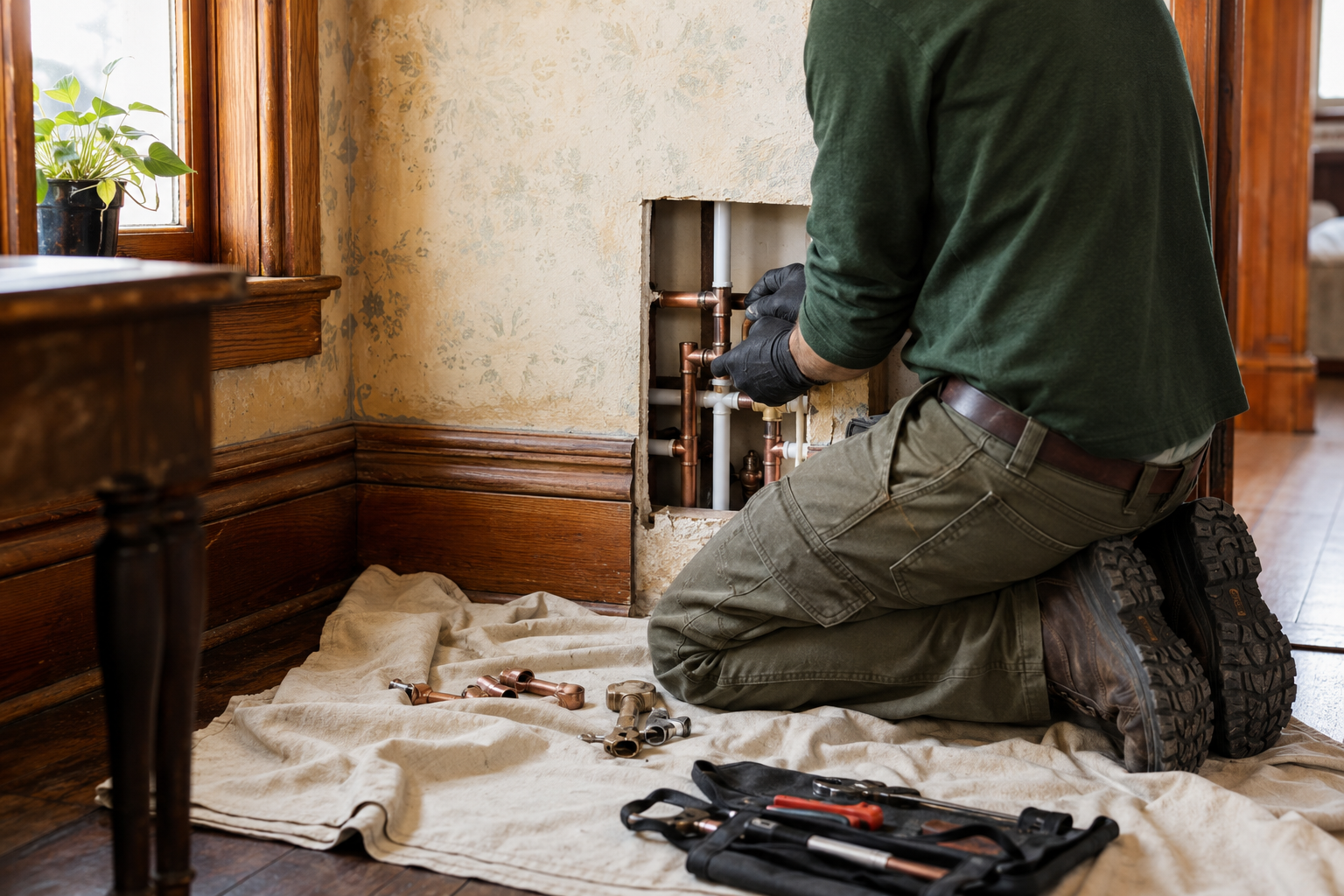  carefully repiping a historic home while protecting original finishes