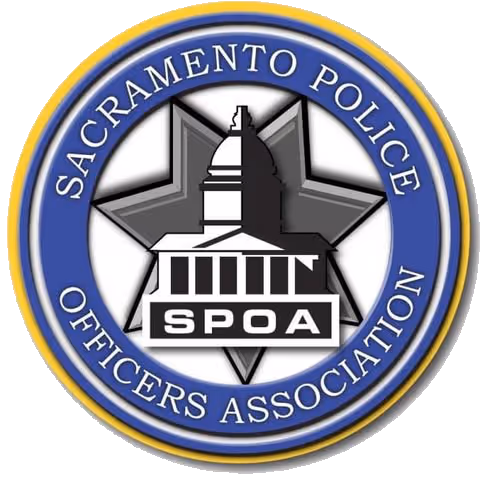 Sacramento Police Officers Association emblem featuring a star and a capitol building with SPOA initials.