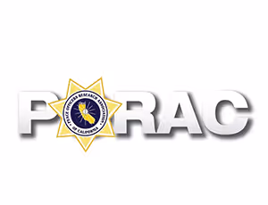 Logo of the Peace Officers Research Association of California (PORAC), featuring a gold star with a blue and yellow emblem in the center, alongside the letters 'PORAC' in a bold silver font.