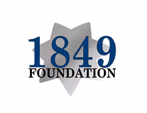 Logo of the 1849 Foundation featuring the text '1849' in blue above the word 'FOUNDATION' in black, set against a light gray star-shaped background.