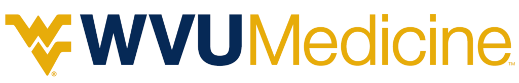 WVU Medicine logo featuring a stylized gold WV emblem followed by the text 'WVU Medicine' in blue and gold.