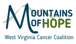 Logo of Mountains of Hope West Virginia Cancer Coalition with stylized mountain graphic.